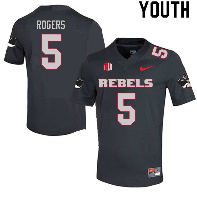 Youth #5 Justin Rogers UNLV Rebels College Football Jerseys Sale-Charcoal